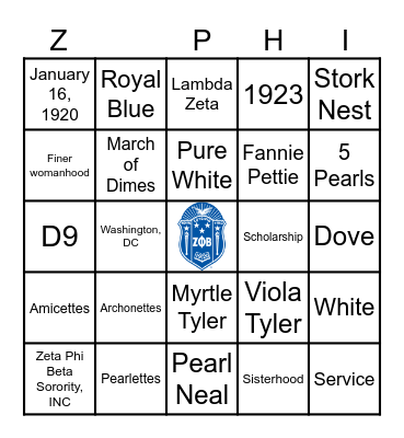 Zeta Bingo Card