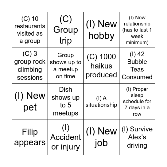 QuO Bingo 2024 (I = Individual, C = Collective) Bingo Card