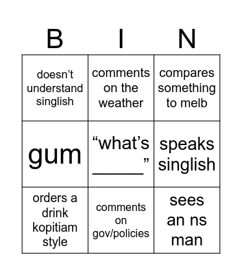 flynngapore Bingo Card