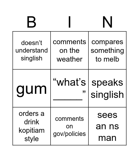 flynngapore Bingo Card