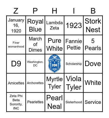 Zeta Bingo Card