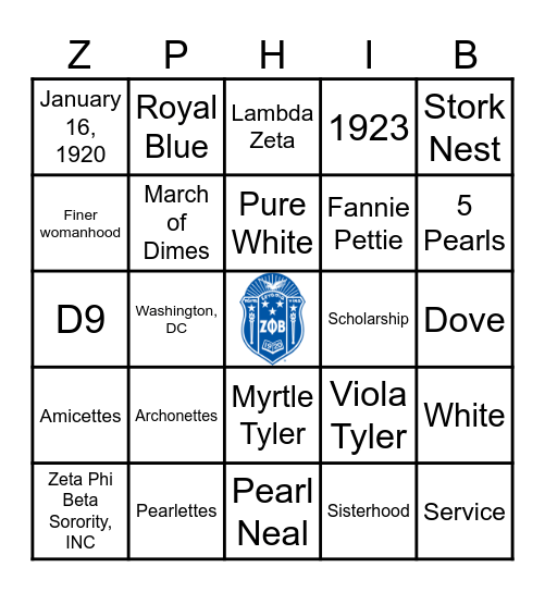 Zeta Bingo Card