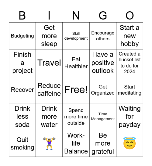 New Year's Resolution BINGO Card