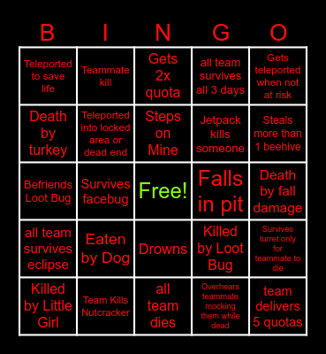 Lethal Bingo Card