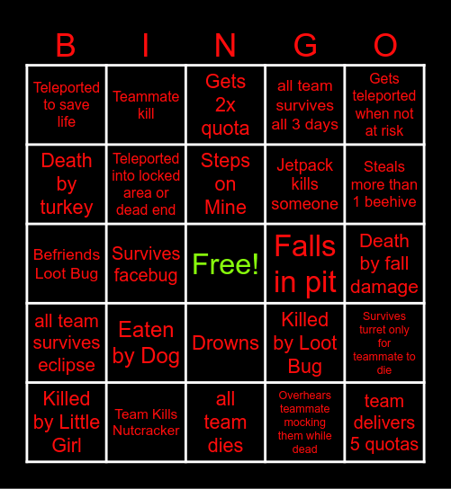 Lethal Bingo Card