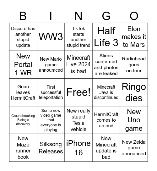 2024 Bingo Card