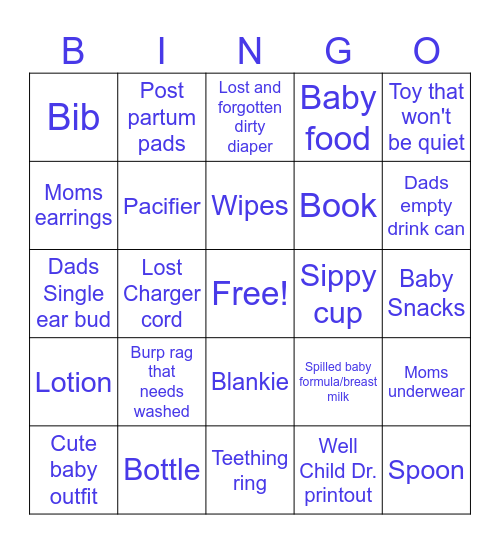 Diaper Bag Bingo- The TRUTH Bingo Card