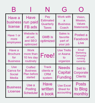 Business Bingo Card