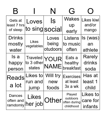 H.E.A.L. BINGO Card