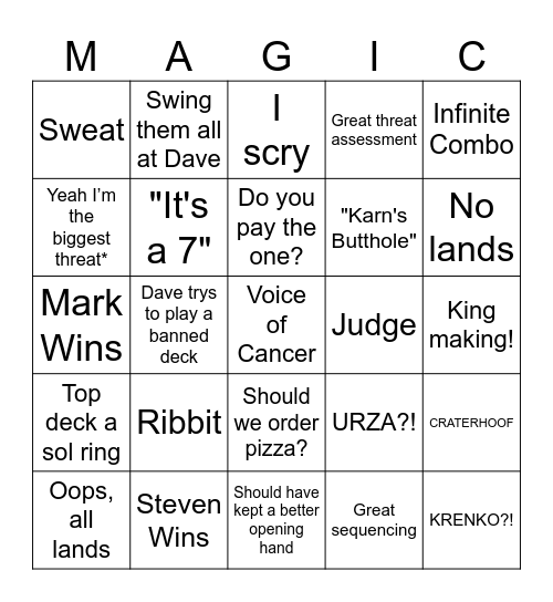 Commander Night Bingo Card