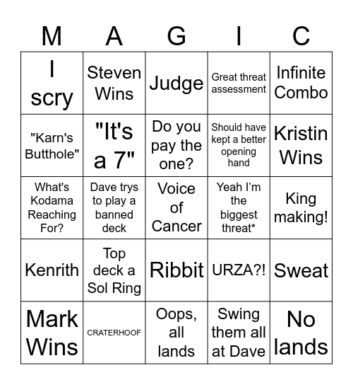 Commander Night Bingo Card