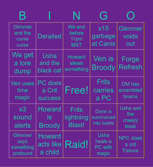 Ryleth Bingo Card