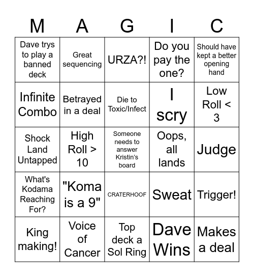 Commander Night Bingo Card