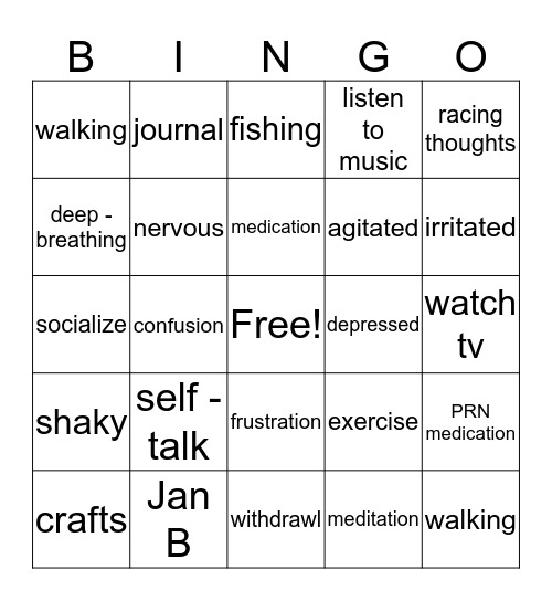 anxiety (b)  Bingo Card