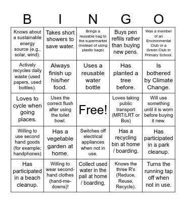 Human Bingo on Sustainability Bingo Card
