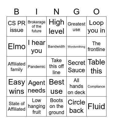 Affiliated Bingo Card