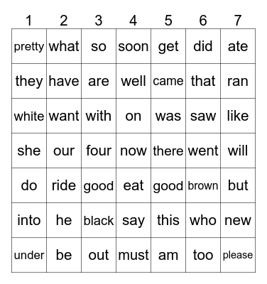Level 2 Sight Words Bingo Card
