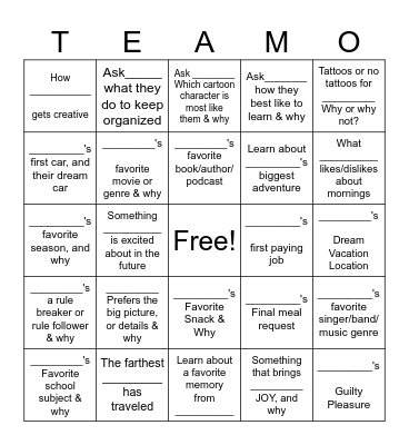TEAM TALKS Bingo Card