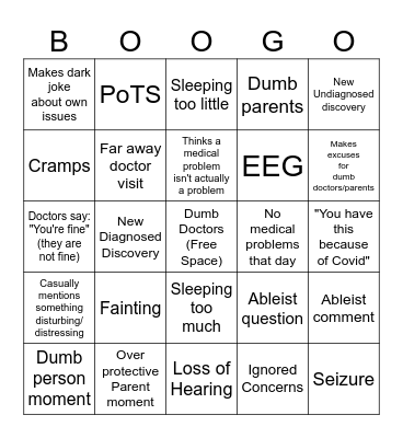 Boo Medical Issues Bingo Card