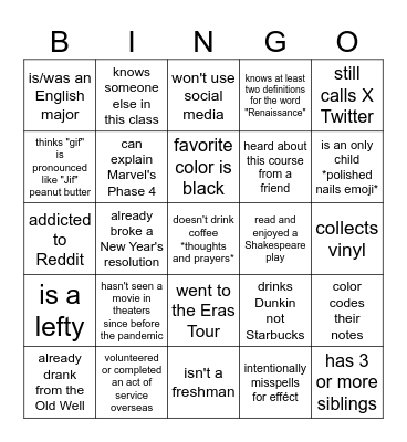 Icebreaker Bingo Card