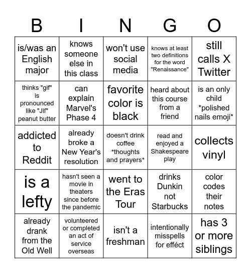 Icebreaker Bingo Card