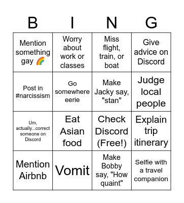 Trip Bingo Card