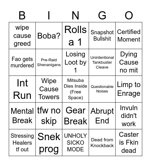 Certified Freaks Raid Bingo (P8S) Bingo Card