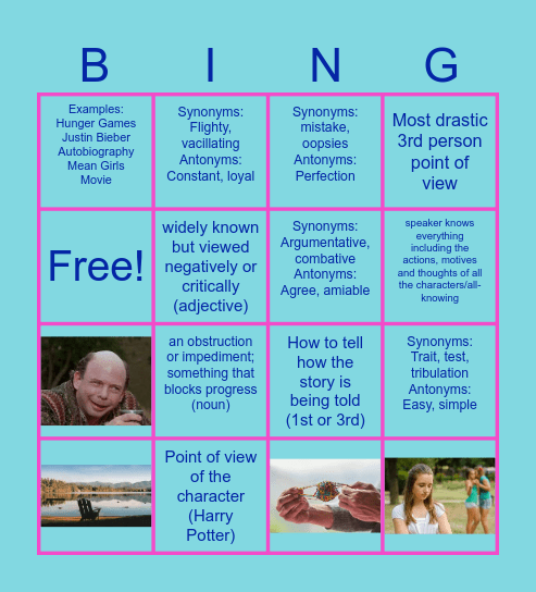 Week 5 Vocabulary Bingo Card