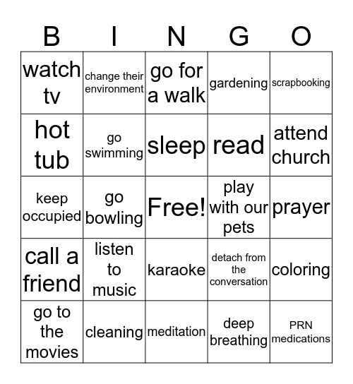 anxiety (c) Bingo Card