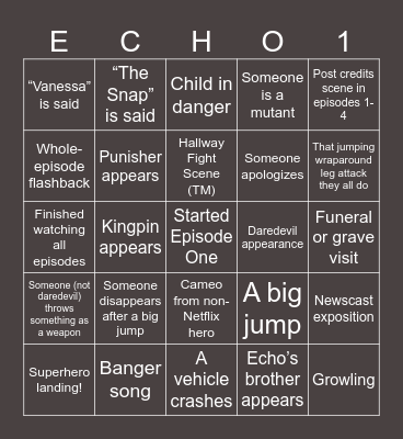 Marvel's Studios Echo S1 Bingo! (PogoOfGo edition) Bingo Card