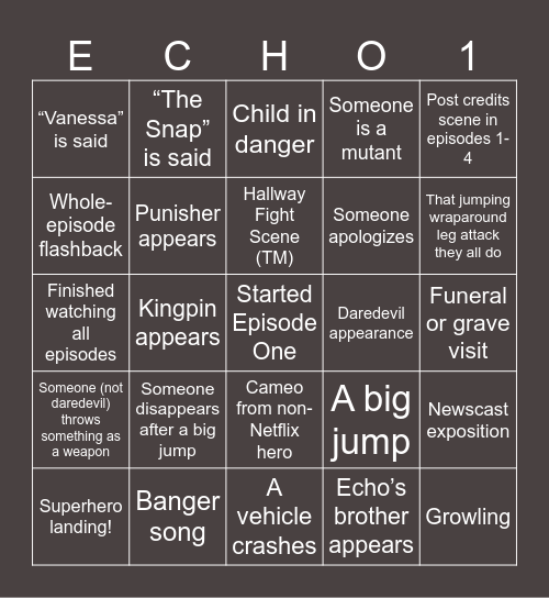 Marvel's Studios Echo S1 Bingo! (PogoOfGo edition) Bingo Card