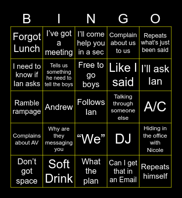 Dylan Bingo Card
