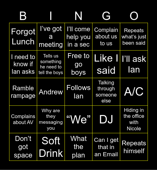 Dylan Bingo Card