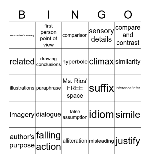 Ms. Rios' Reading Bingo Card
