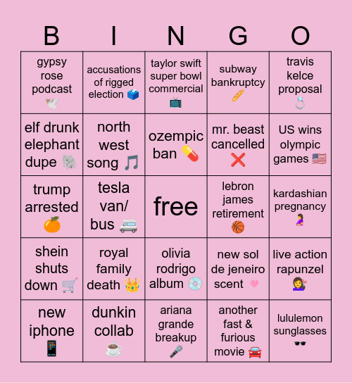 2024 BINGO CARD Bingo Card