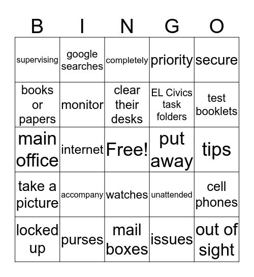 Test Security Bingo Card