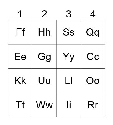 Alphabet Bingo Card