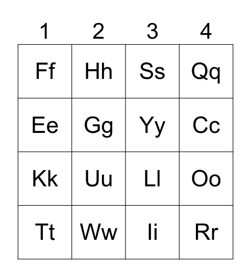 Alphabet Bingo Card