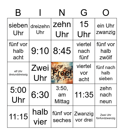 Deutsch A1 Uhrzeiten Bingo Card