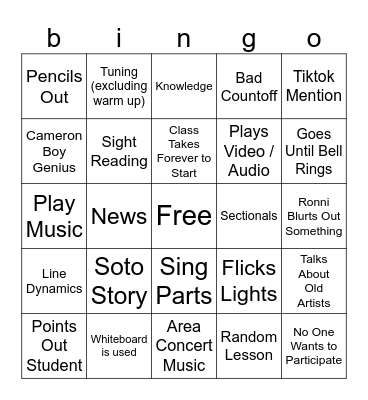Wind Ensemble Bingo Card
