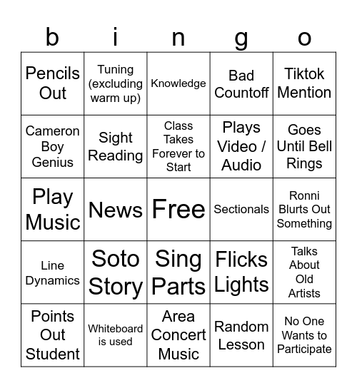 Wind Ensemble Bingo Card