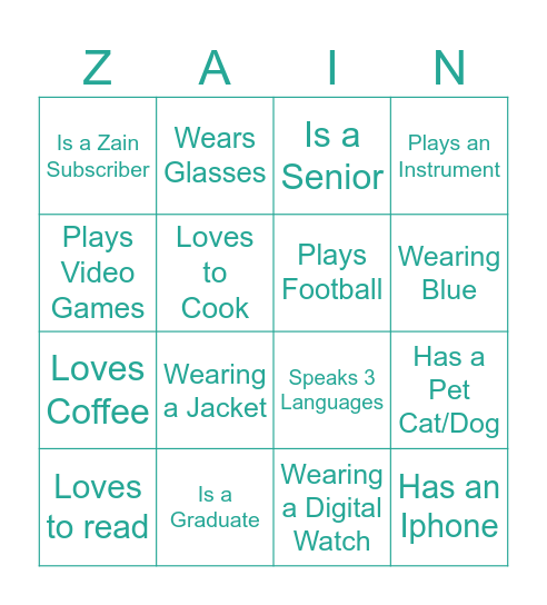 Zain Bahrain - Bingo Card
