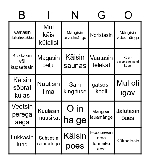 Puhkuse Bingo Card