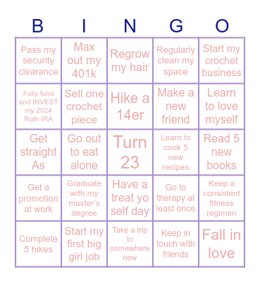 2024 Goals Bingo Card