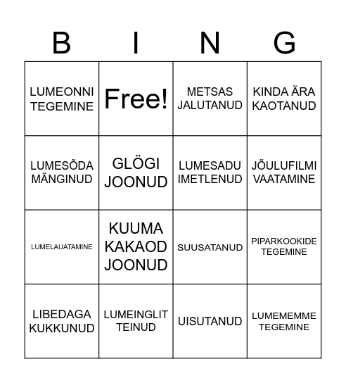 TALVEBINGO Card