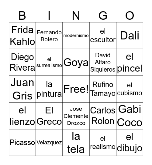 Los artistas Bingo Card