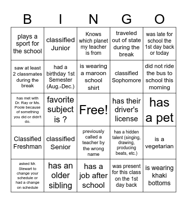 Whose In the Classroom??? Bingo Card