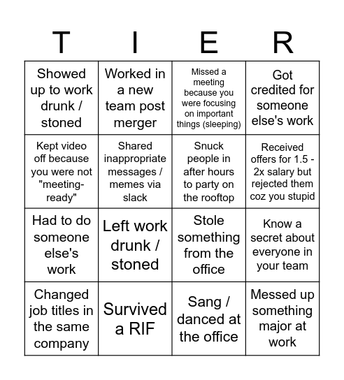 TIER Bingo Card