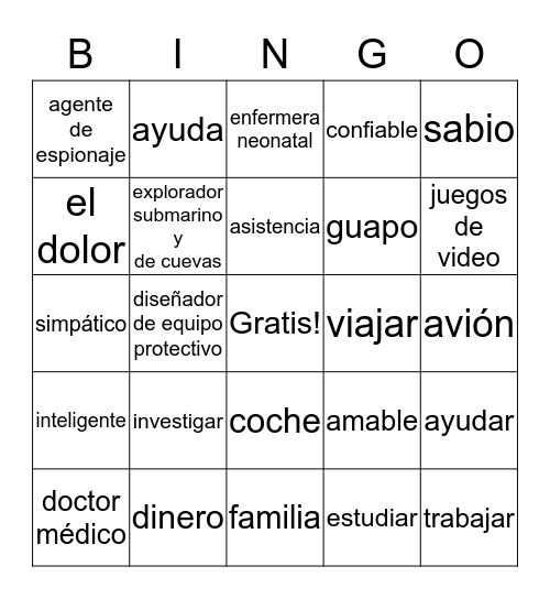 Spanish- Skit Vocabulary Bingo Card