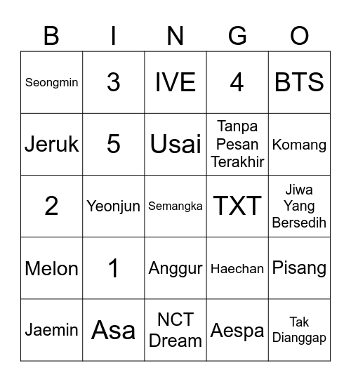 Yeonjun Bingo Card